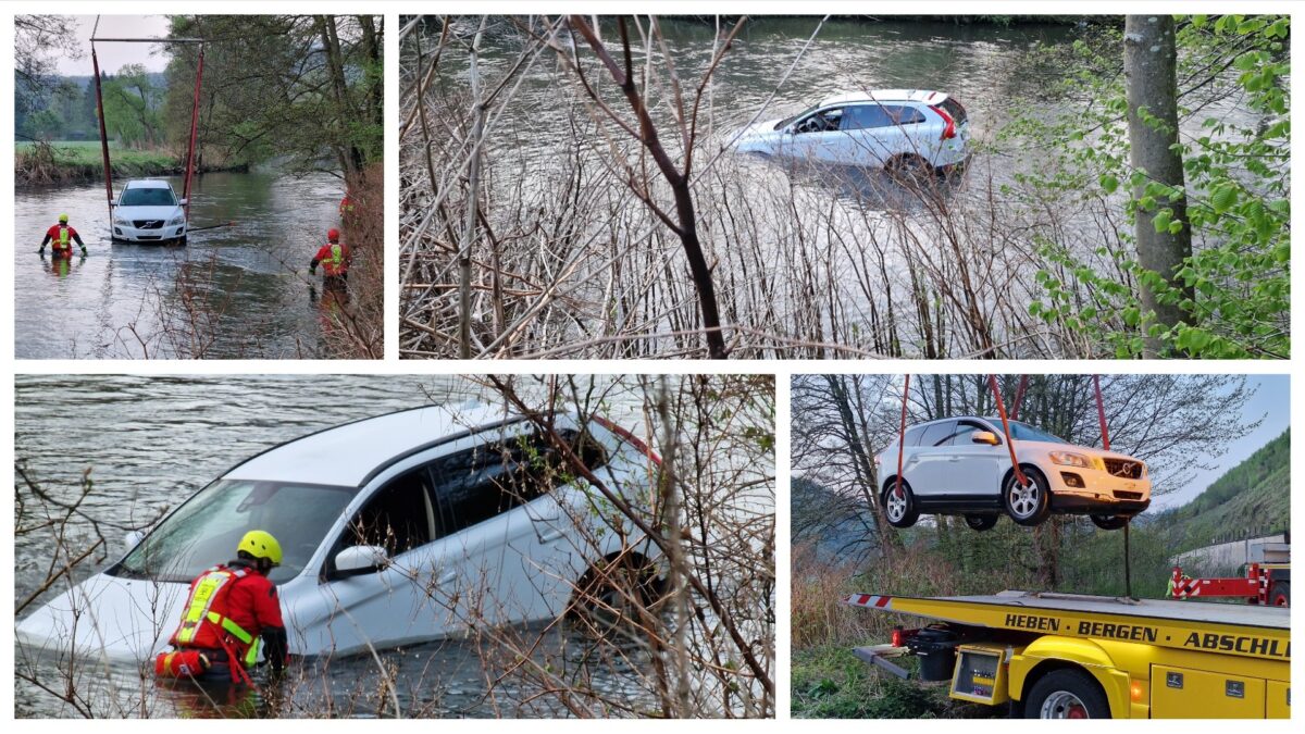 Auto stürzt in die Volme – Spektakuläre Bergung durch Feuerwehr & Abschleppdienst