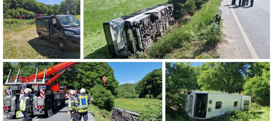 Schwerer Unfall zwischen Linienbus und Transporter – 10 Verletzte nach Busabsturz