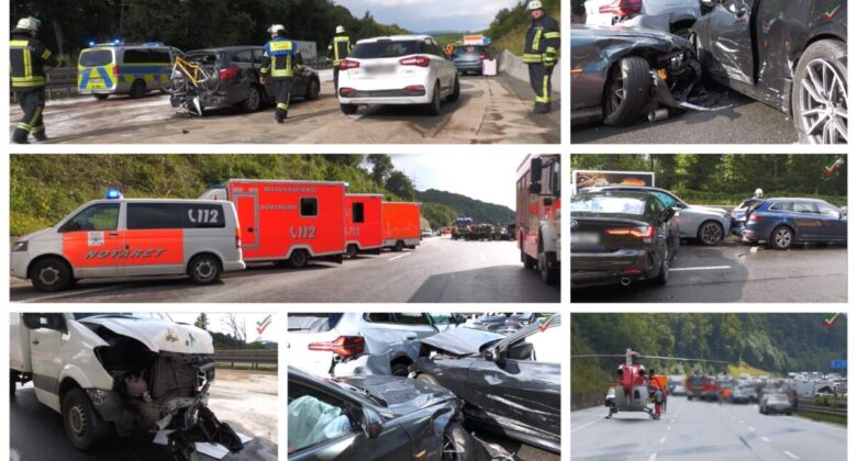 Massen-Crash auf der A1 – 14 Fahrzeuge krachen bei Starkregen ineinander – 8 Verletzte