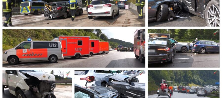 Massen-Crash auf der A1 – 14 Fahrzeuge krachen bei Starkregen ineinander – 8 Verletzte