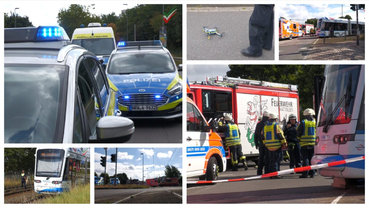 Tödlicher Straßenbahn-Unfall in Hattingen – Feuerwehr hebt Bahn mit Spezialgerät an