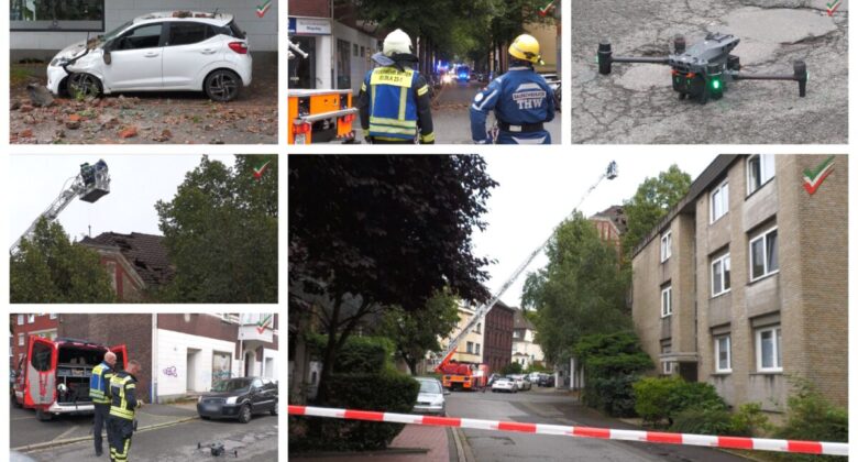 Lauter Knall in Witten: Dachpfannen & Kamin stürzen auf Straße – Auto zerstört!