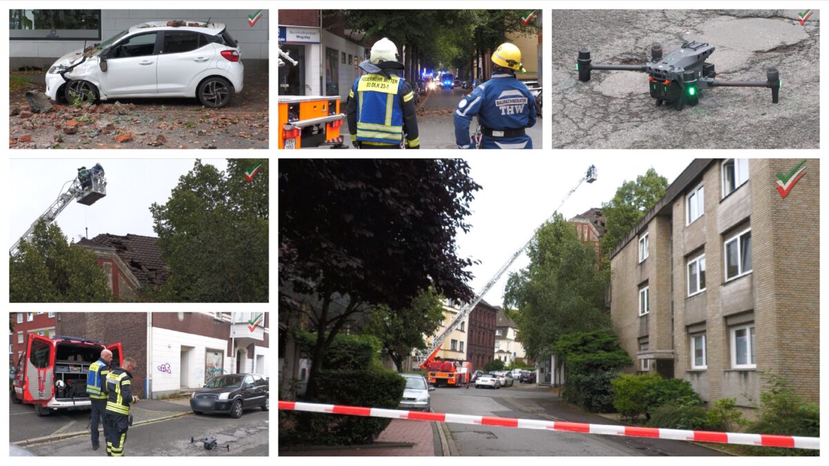 Lauter Knall in Witten: Dachpfannen & Kamin stürzen auf Straße – Auto zerstört!