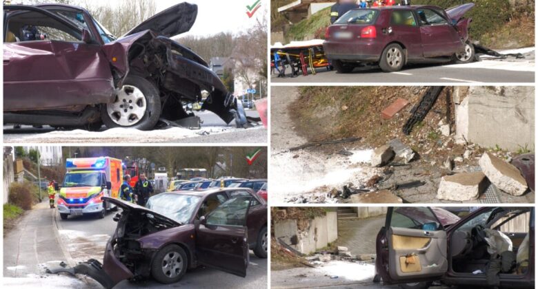 Schwerer Unfall – PKW kracht vor Mauer – Fahrer verletzt nach Alleinunfall