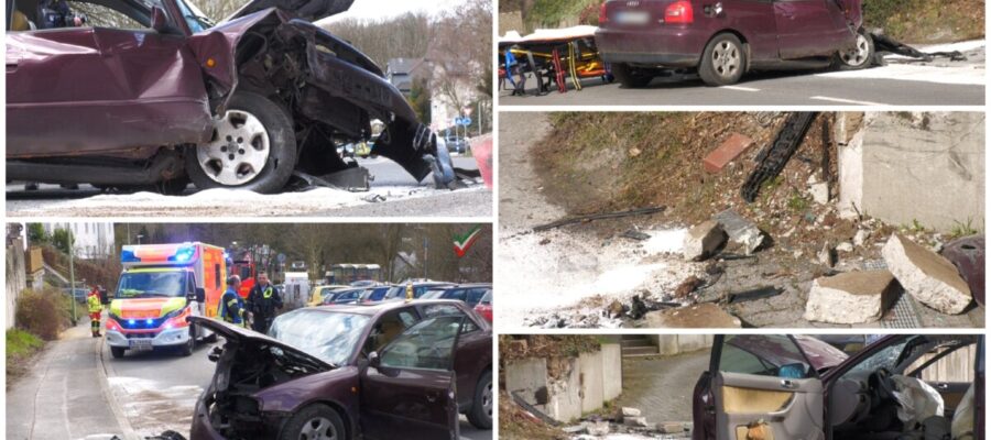 Schwerer Unfall – PKW kracht vor Mauer – Fahrer verletzt nach Alleinunfall
