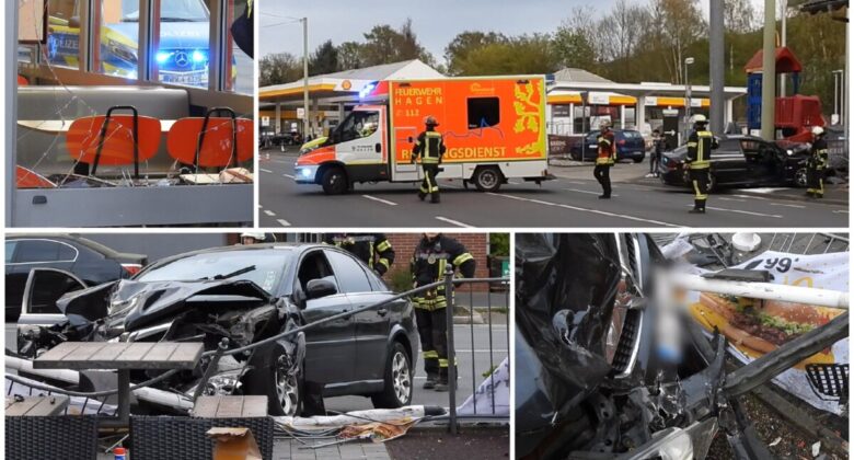 Verkehrsunfall in Hagen: Auto prallt gegen Wand einer McDonald’s-Filiale
