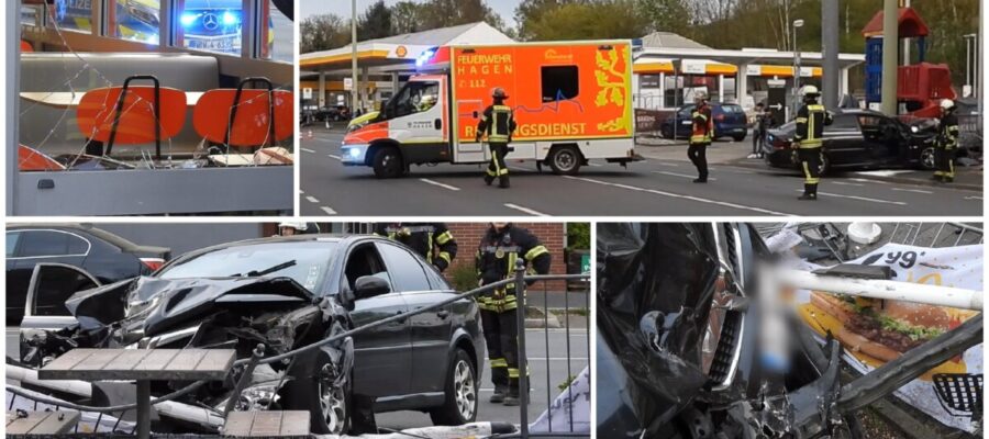 Verkehrsunfall in Hagen: Auto prallt gegen Wand einer McDonald’s-Filiale