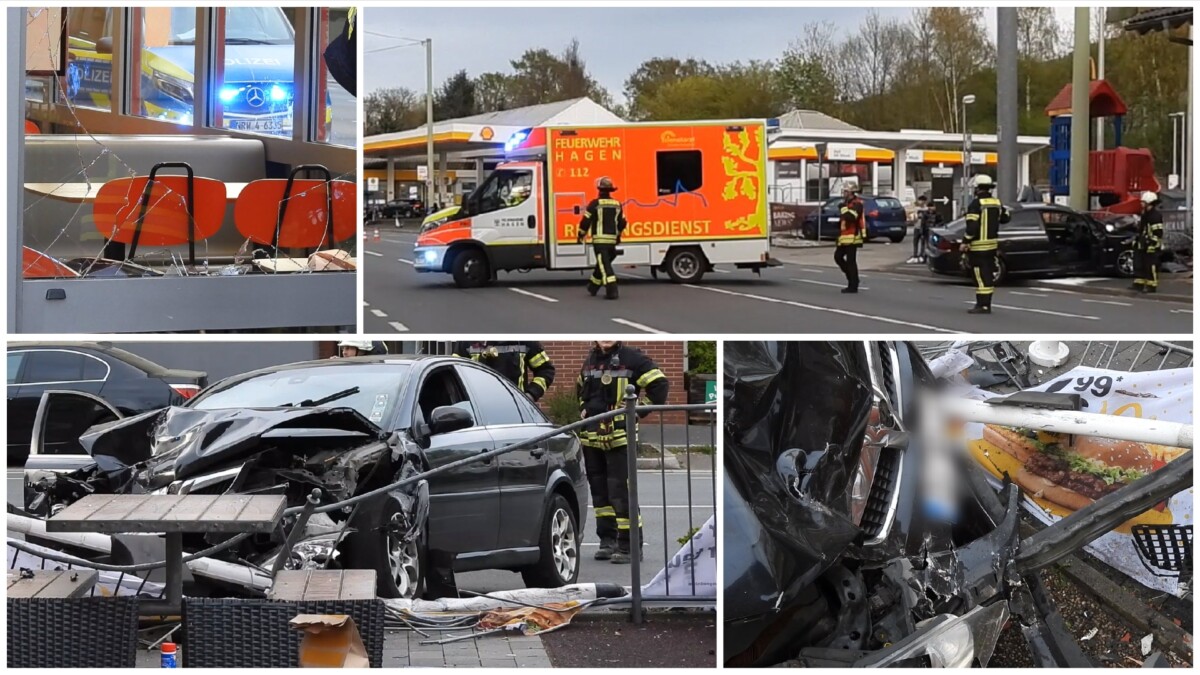 Verkehrsunfall in Hagen: Auto prallt gegen Wand einer McDonald’s-Filiale